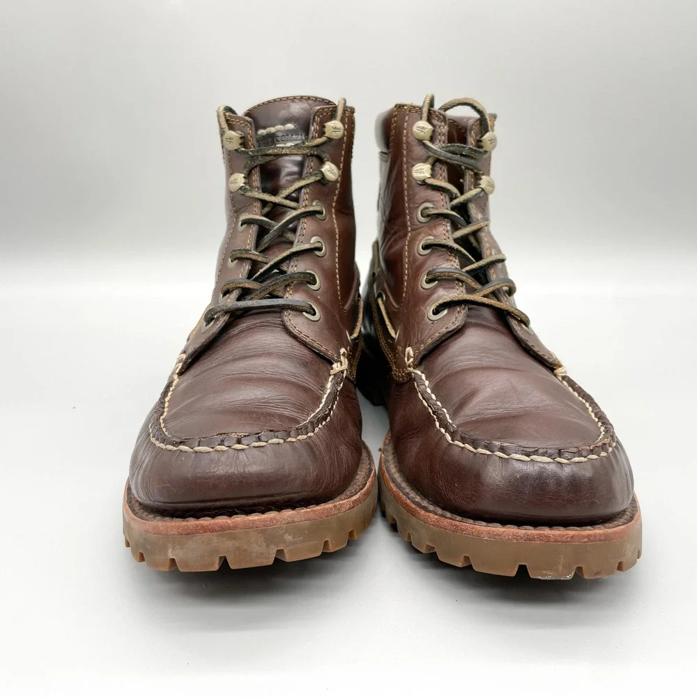 Frye Mens 9 D Brown Leather Moc Toe Chukka Boots Lace Up Lug Sole Rugged Cabin